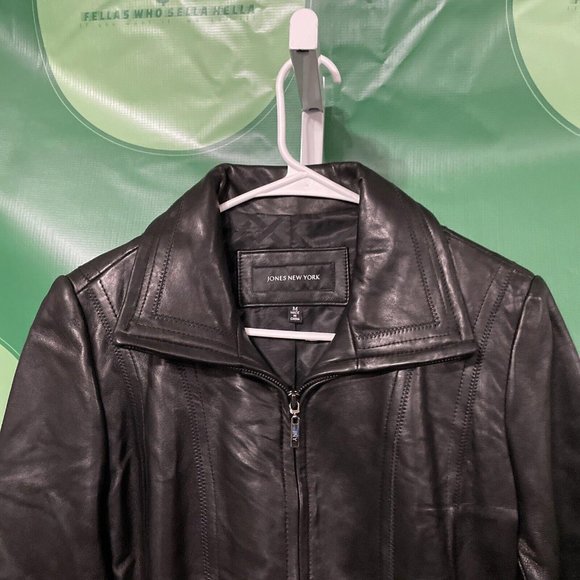 JONES NEW YORK Women's zip front LEATHER jacket in BLACK sz MEDIUM - EUC - Picture 4 of 9